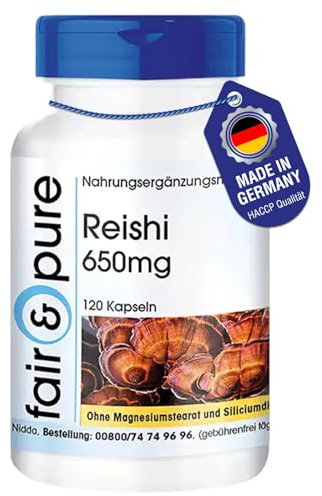 Fair & Pure® - Capsule di Reishi 1950 mg - 120 capsule - Ganoderma lucidum - Fungo medicinale - Altamente dosato - Vegano