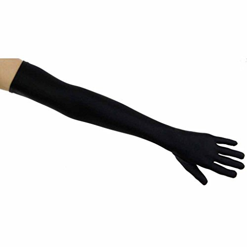 Shooting Stars Matte Satin Opera Length Gloves, Black