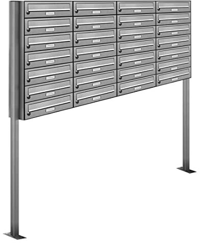 AL Briefkastensysteme 28er V2A Edelstahl Stand Briefkasten rostfrei als 28 Fach Briefkastenanlage Freistehend DIN A4 in Postkasten Design modern
