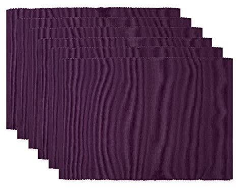 DII Basic Everyday Tischset aus 100% Baumwolle, gerippt, 33 x 48 cm, Aubergine, 6-teilig