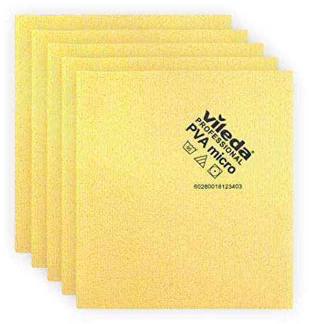 Vileda Professional PVA Microfiber Cloth All Purpose Cleaning Shammy Shiny Streak Free Results Synthetic Chamois Towel Ideal for Hard Surfaces Smooth & Absorbent Materials 5 Pack (Yellow)