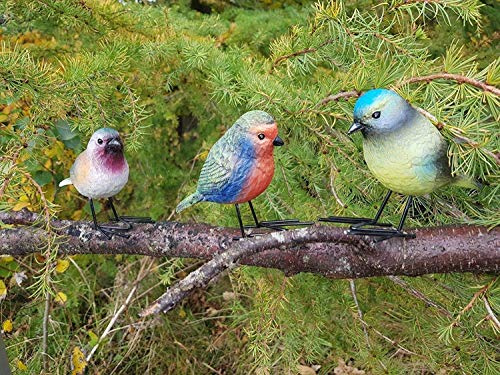 Garden Mile Set of 3 Small Bird Figurines for the Garden - Colourful Wildlife Garden Decorative Ornaments - Great Gift for Bird Lovers - Tree Patio Pond and Rockery Decorations Outdoor