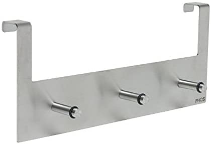 Türgarderobe mit 3 Garderobenhaken, für Türen bis zu 1,9 cm Türstärke, Edelstahl geschliffen, Türhakenleiste für Jacken & Handtücher, Türhaken, Kleiderhaken, ohne Bohren - PHOS Design