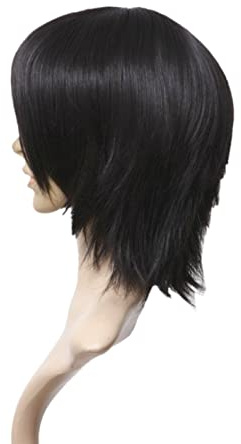 Prettyland C756 Parrucca Media Lunghezza Capelli Scalati Lisci Sfilati Riga Centrale Lunga Frangetta Nero