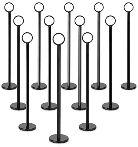 New Star Foodservice Ring-Clip Table Number Holder / Place Card Stand, 12 Inch, Black Finish, Set of 12