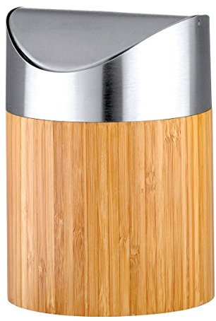 Axentia Mini pattumiera da tavolo in bambù e acciaio inox spazzolato opaco con coperchio basculante Bonja, ca. 12 cm x 16, 5 cm, 0,8 l, marrone/legno