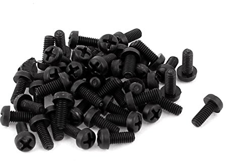 sourcing map Nylon Maschinenschraube M2.5x6mm Schwarz 50 Stk | Kreuzschlitz Kreuzflachkopf