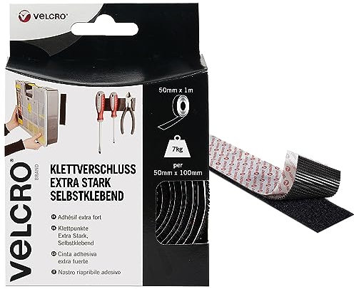 Velcro VEL-EC60241 Nastro Extra-Strong, 50 x 1 m, Nero