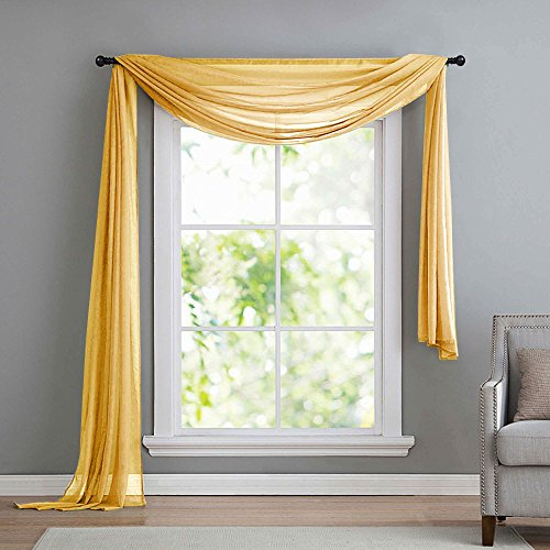 Querbehang Schal Freihanddeko Voile transparent Gelb 140x600 »Bern« | Fensterdeko, Hochzeitsdeko, Betthimmel, Raumteiler und Tischläufer - 6 Meter zum Drapieren, rundum gesäumt, waschbar 40 Grad