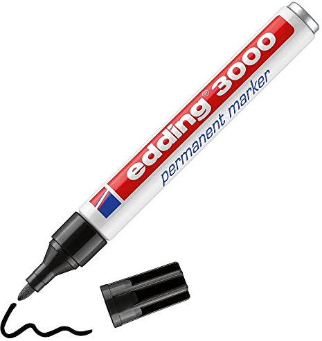 edding 3000 Permanentmarker - schwarz - 1 Stift - Rund-Spitze 1,5-3 mm - schnell trocknender Permanent Marker - wasserfest, wischfest - für Karton, Kunststoff, Holz, Metall - Universalmarker