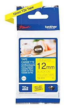 Brother Original P-touch Schriftband TZe-631S 12 mm, schwarz auf gelb (kompatibel u.a. mit Brother P-touch PT-H100LB/R, -H105, -E100/VP, -D200/BW/VP, -D210/VP) 4 m lang, laminiert