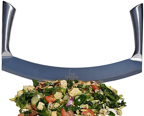 Mezzaluna Knife (Pizza Cutter) Vegetable Chopper for Chopped Salad, Industrial Pizza Rocker Knife (14 Inch Blade)
