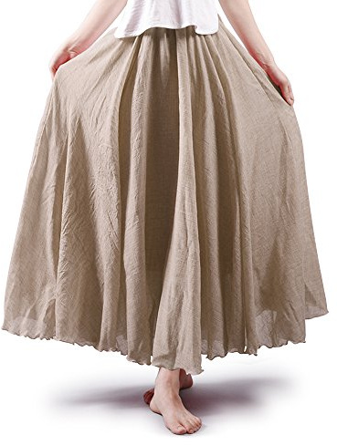 OCHENTA Cotton Long Maxi Skirt Flowy Boho for Summer Beach Goth Fairy Renaissance Weekend Skirts Off White 85CM