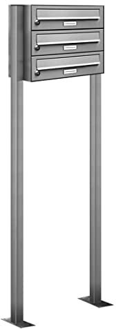 AL Briefkastensysteme 3er V2A Edelstahl Stand Briefkasten rostfrei als 3 Fach Briefkastenanlage Freistehend DIN A4 in Postkasten Design modern