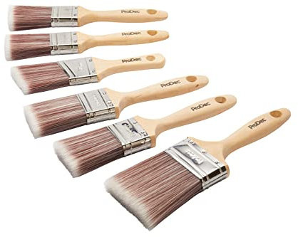 ProDec Juego de brochas sintéticas Premier Trade de 6 Piezas para un Acabado Liso con Pinturas de emulsión, Brillantes y satinadas en Paredes, techos, Madera y Metal, 2 brochas
