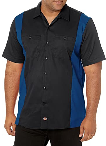 Dickies herr tvåfärgad arbete smal passform kortärmad ledig skjorta, Svart/kungsblå, XL