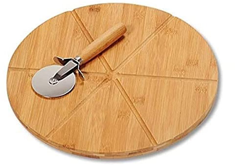 Kesper 58462 - Tagliere rotondo per pizza con rotella tagliapizza, in bambù, certificato FSC, diametro 32 cm, spessore 1,5 cm
