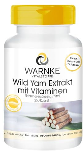Wild Yams Extrakt Kapseln - 250 Kapseln - Plus Vitamin C & E, Beta-Carotin, Zink & Selen - hochdosiert & vegan - 20% Diosgenin - Großpackung | Warnke Vitalstoffe - Deutsche Apothekenqualität
