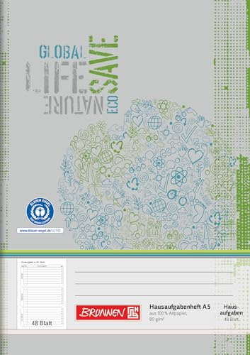 Brunnen 104685401 Cahier de devoirs (A5, 48 feuilles, papier recyclé)