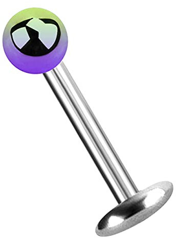 Modern Nature Piercing-Schmuck Titan Labret, Lippenstecker 5 mm Platte in 1,6 x 16 mm + Kugel verlaufend eloxiert