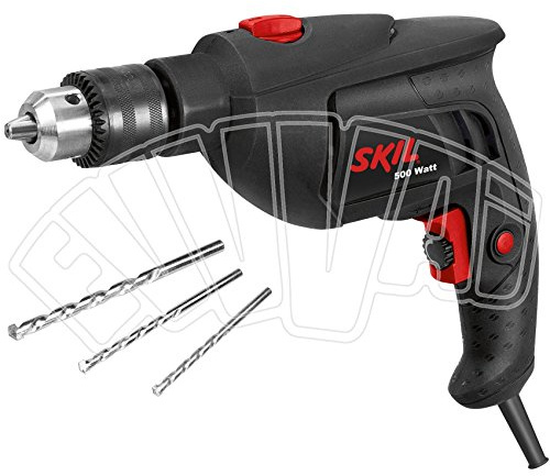 Skil 6002CA - Taladro percutor con portabrocas con llave (500 W, variador de velocidad, juego de 3 accesorios)
