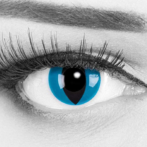 MeralenS Funnylens Lenti a Contatto Azzurre con Porta Lenti a Contatto Mystic Cat- Demone morbide comode da Indossare, Ideali per Halloween Manga Anime Cosplay o Carnevale Senza correzione