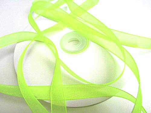 CaPiSo Organza -Schleifenband in 6mm Breite mit Webkante Organzaband Chiffon Chiffonband Durchsichtig Schleifenband (Neongrün, 50m)