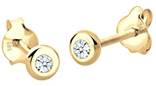 Elli DIAMONDS Boucles d'Oreilles Femmes Boucles d'Oreilles Basic Elégant Classique avec Diamant en Or Jaune 585