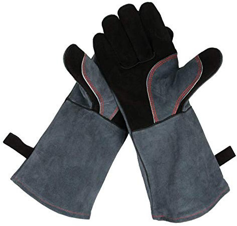 OZERO Guanti in pelle per barbecue, resistenti al calore e ignifughi, guanti da saldatura, guanti da camino, guanti da griglia, guanti da barbecue