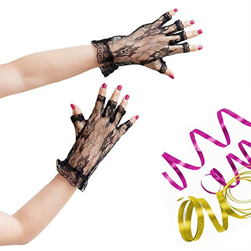 Oblique-Uniuqe® Netzhandschuhe Schwarz mit Spitze - Einheitsgröße