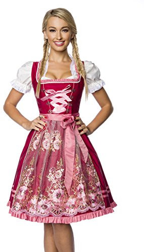 Dirndline Dam Premium Dirndl med broderiklänning för speciella tillfällen, rosa/röd, XS