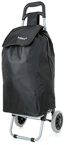 Hoppa 57L Klappbarer Einkaufstrolley mit Rädern, 2-Rad | Wasserdicht, Robust, Einkaufswagen zum Schieben, Leicht, Mit Rädern, Hackenporsche, Kordelverschluss, Schwarz