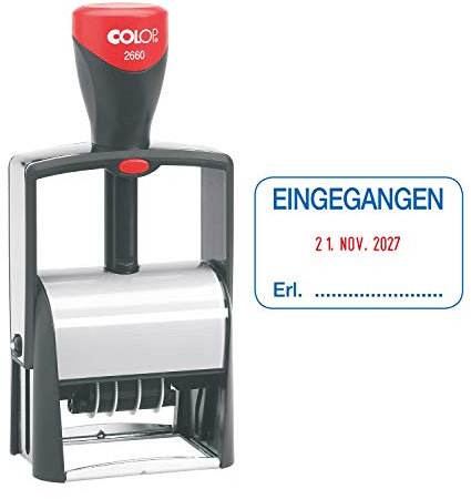 Colop 2660 Datumstempel mit Text EINGEGANGEN Datum deutsch Abdruck blau/rot im Karton 135867 klein