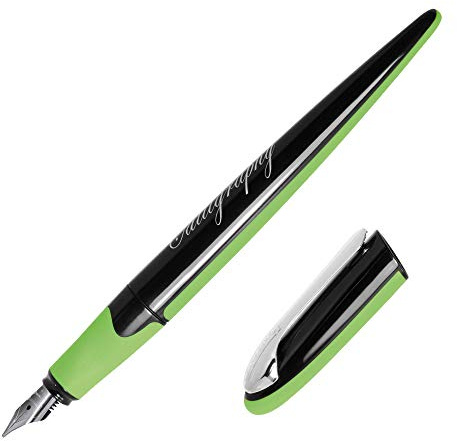 ONLINE Kalligrafie-Füller, Schönschreibfüller Air Grün, breite Kalligraphie-Feder in Strichstärke 0,8 mm, für Standard Tintenpatronen oder Konverter, inkl. Kombipatrone blau, 1 Stück (1er Pack)