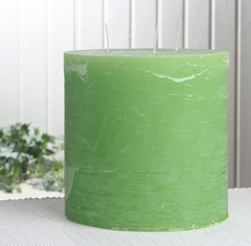 CandleCorner Rustik-Kerzen - Dreidochtkerze, 15 x 15 cm Ø, hell-apfelgrün