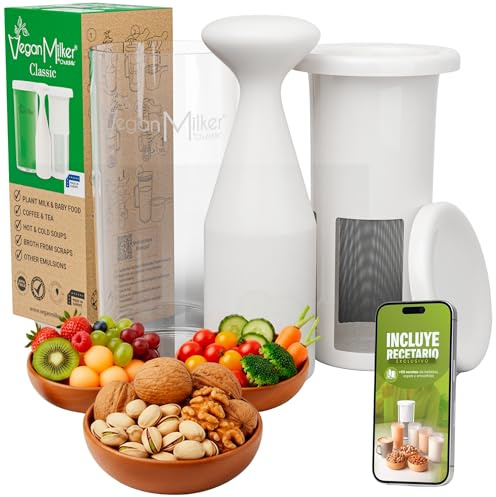 Vegan Milker Classic Pflanzenmilchbereiter Maker - Pflanzenmilch Machine Mandelmilch, Sojamilch und Reis | 1L in 1 Minute 100% Natürlich mit Filter | Kompatibel mit Stabmixer | Klassisch Weiß