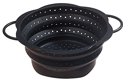 Kochblume Faltsieb L | Premium-Silikon & BPA frei| Hitzebeständig | Spülmaschinenfest | Platzsparend | Farbe: anthrazit