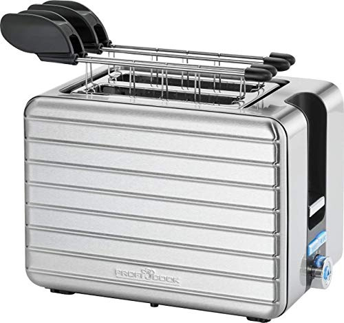 ProfiCook PC-TAZ 1110, Grille-pain à pinces 2 tranches, support à petits pains intégré, avec fentes à toast extra larges (40 mm), boîtier en acier inoxydable, compact, 1050 watts