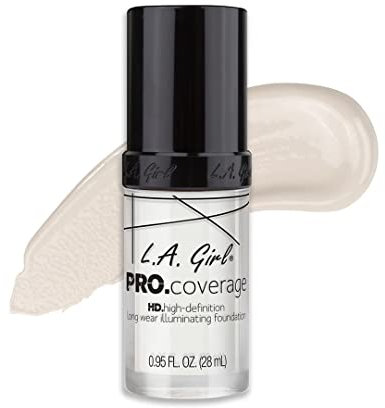 L.A. Girl PRO.Coverage ILLUMINATING FOUNDATION, White – Buildable Medium to Full Coverage, Dewy Radiant Finish, Hydrating Vegan Formula with Vitamin E & C for Flawless Skin