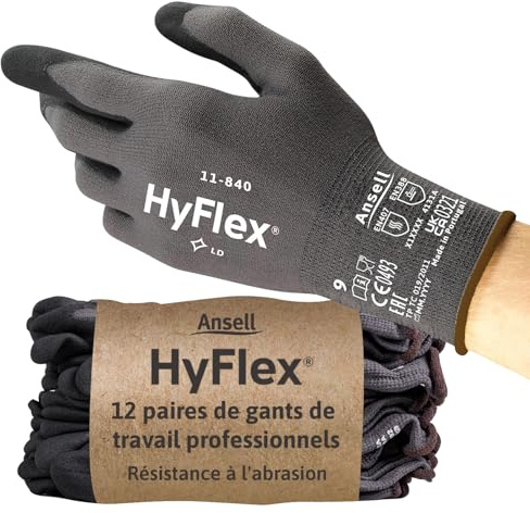 Ansell HyFlex HERO Series, Mehrzweck-Arbeitshandschuhe, Industrie-Schutzhandschuhe für Mechanik, Werkstatt und Montage, Schwarz