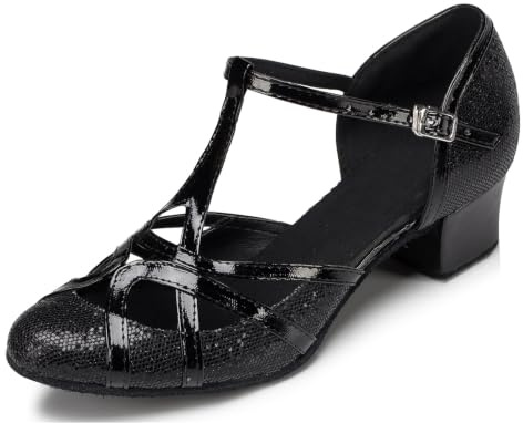 MINITOO Femme Danse Chaussure Ferme Cabaret Fete Soiree Escarpins et Talons Bas L2040 Noir 3.5cm Talon EU 42