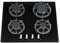 SIA R7 60cm Black 4 Burner Gas On Glass Kitchen Hob With Cast Iron Pan Stands