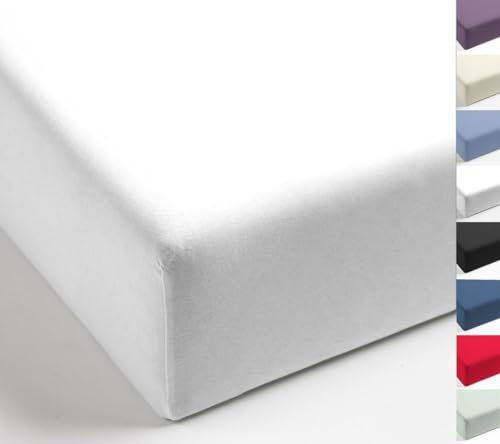 MISTRAL HOME Spannbettlaken Perkal Uni Bettlaken Laken Ägyptische Baumwolle 90x190-100x200 / 140-160x200 / 180-200x200 cm, Farbe:Weiß, Größe:180x200cm