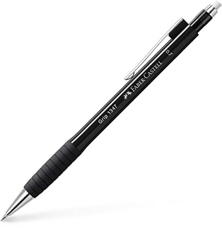 Faber-Castell 134799 - Druckbleistift GRIP 1347 black, Härtegrad B, Minenstärke 0.7 mm, mit integriertem Radiergummi, 1 Stück