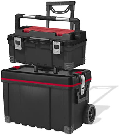 Keter 17181110 Werkzeugbox Master Pro Serie Cart + Tool Box, Kunststoff, rot/silber