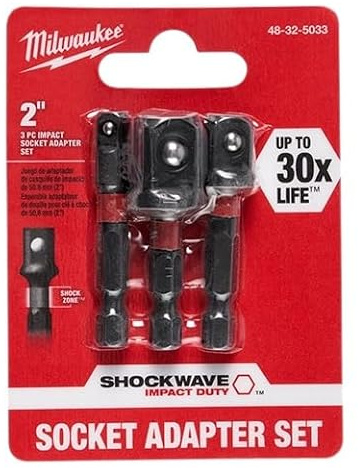 Milwaukee 48-32-5033 Power Drill Bit Extensions Shockwave Socket Adapter Set, 1/4, 1/2, 3/8