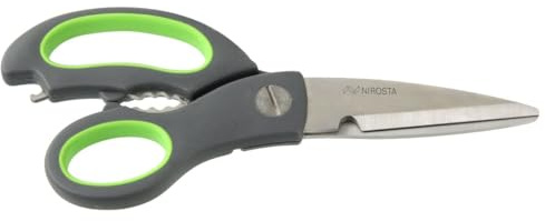 Fackelmann NIROSTA Superschere + Öffner PRAKTIKA, Allzweckschere, Haushaltsschere mit Flaschenöffner (Farbe: Grün/Grau), Menge: 1 Stück