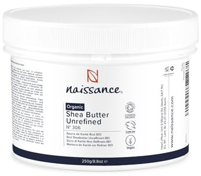 Naissance Organic Shea Butter Unrefined (No. 306) - 250g - Pure, Raw, Natural, Vegan - for Skin, Hair, Lip Balms, Body Butters, Moisturiser