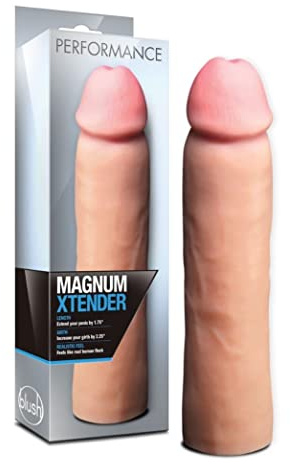 Blush Performance Magnum Xtender 9 Penis Sleeve, Adds 1.75” Length & 2.75” Girth - Realistic Cock Sleeve Extender Sheath, Soft X5 Plus TPE Ribbed Fit, Body-Safe - Adult Sex Toy for Men - (Beige)