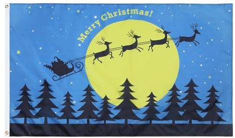 AZ FLAG Flagge Fröhliche Weihnachten mit Mond 150x90 cm 2 Ösen | Für innen und außen Weihnachtsfest dekorative Flagge doppelte Nähte und verstärkte Kanten mit Metallösen 100D Polyester